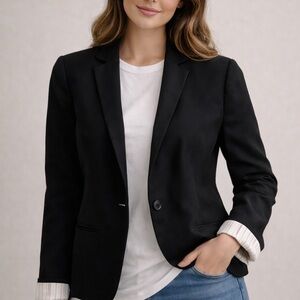 J.Crew Black Wool Blazer Size 6 Academia Preppy One Button Classic Career Jacket